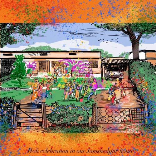 Holi in Bistupur House where I grew up